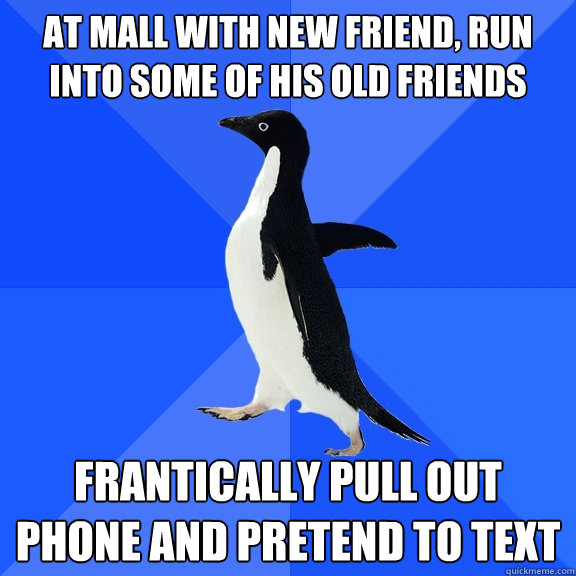 at mall with new friend, run into some of his old friends Frantically pull out phone and pretend to text  Socially Awkward Penguin