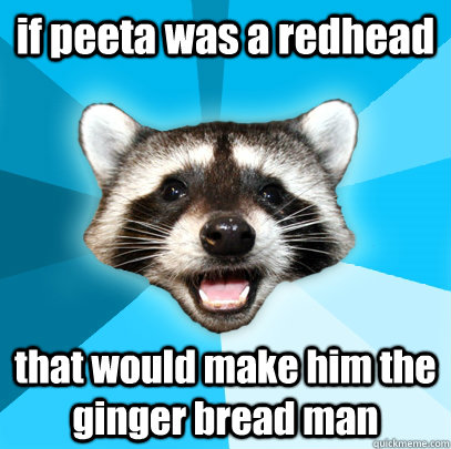 if peeta was a redhead that would make him the ginger bread man   Lame Pun Coon