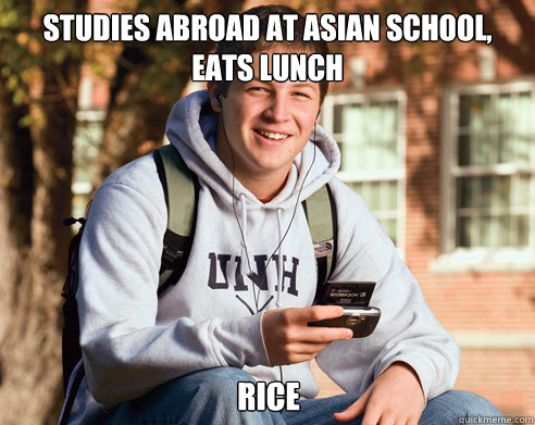 studies abroad at asian school, EATS LUNCH RICE  College Freshman