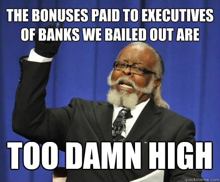 the bonuses paid to executives of banks we bailed out are too damn high  Too Damn High
