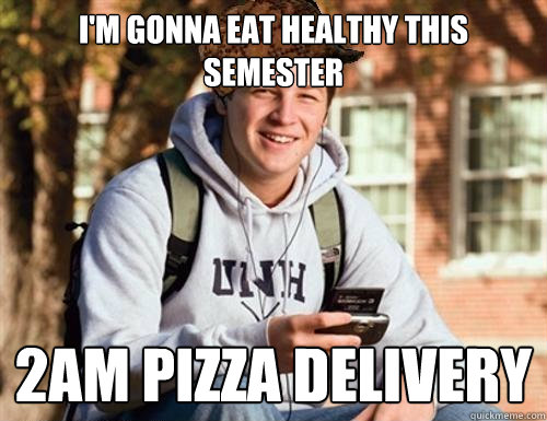 I'm gonna eat healthy this semester 2am Pizza Delivery  College Freshman