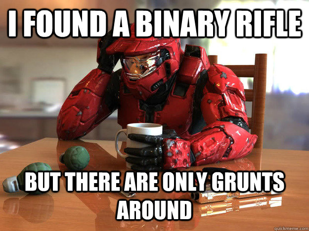 I found a binary rifle but there are only grunts around  First World Halo Problems
