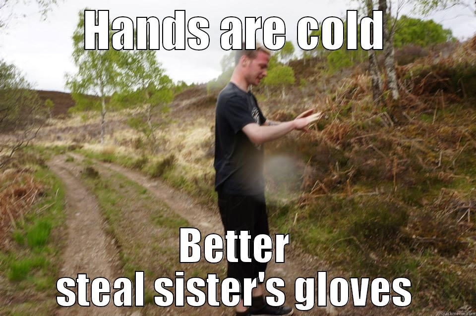 HANDS ARE COLD BETTER STEAL SISTER'S GLOVES Misc