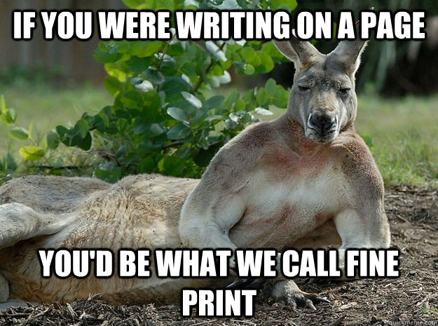 If you were writing on a page you'd be what we call fine print  Sexually Forward Kangaroo