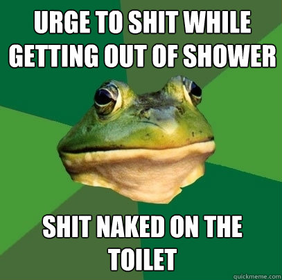 urge to shit while getting out of shower shit naked on the toilet  Foul Bachelor Frog