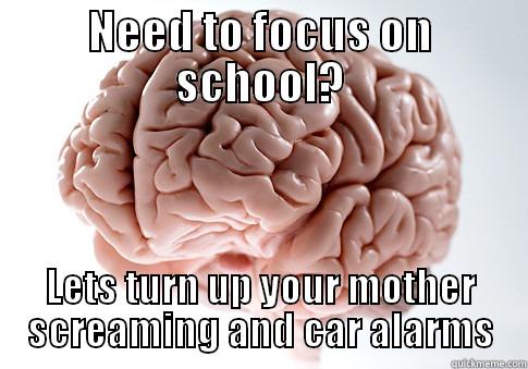 NEED TO FOCUS ON SCHOOL? LETS TURN UP YOUR MOTHER SCREAMING AND CAR ALARMS Scumbag Brain