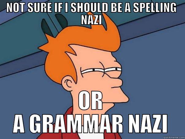 NOT SURE IF I SHOULD BE A SPELLING NAZI OR A GRAMMAR NAZI Futurama Fry