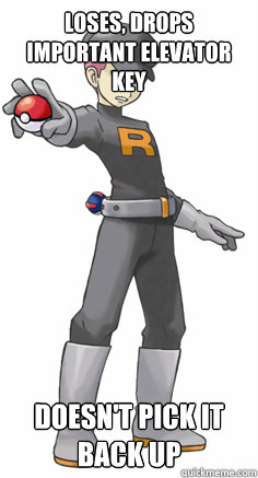 Loses, drops important elevator key Doesn't pick it back up  