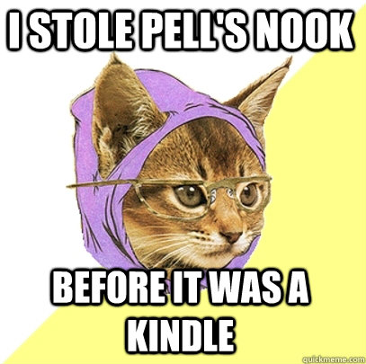 I stole pell's nook before it was a kindle  Hipster Kitty