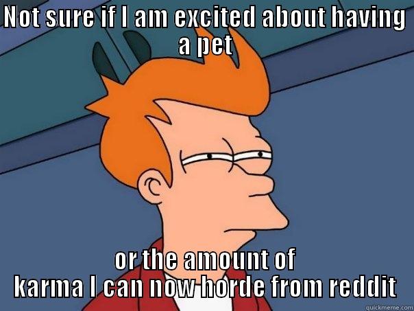 NOT SURE IF I AM EXCITED ABOUT HAVING A PET OR THE AMOUNT OF KARMA I CAN NOW HORDE FROM REDDIT Futurama Fry