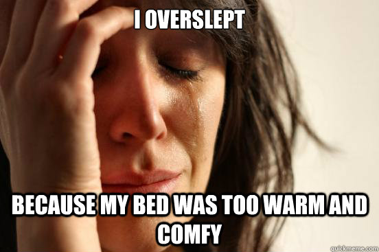 I overslept Because my bed was too warm and comfy   FirstWorldProblems