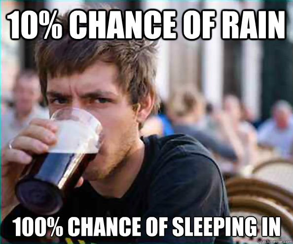 10% chance of rain 100% chance of sleeping in  Lazy College Senior