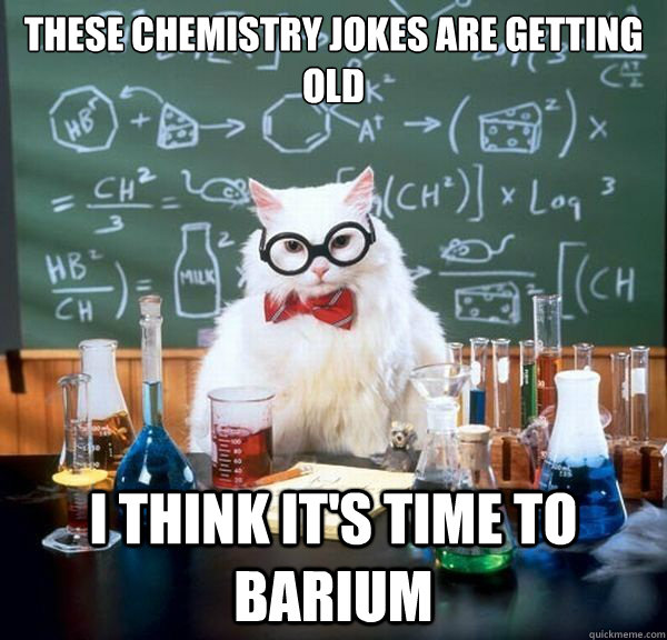 These chemistry jokes are getting old I think it's time to barium - These chemistry jokes are getting old I think it's time to barium  Professor Cat