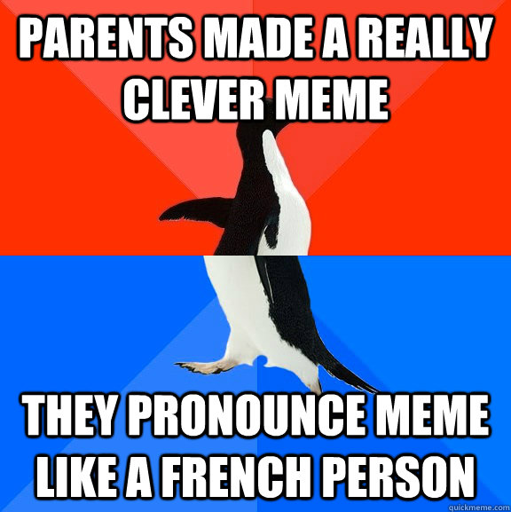 Parents made a really clever meme they pronounce meme like a french person  Socially Awesome Awkward Penguin