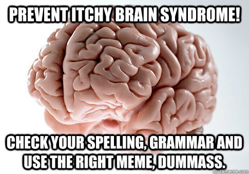 PREVENT ITCHY BRAIN SYNDROME! CHECK YOUR SPELLING, GRAMMAR AND USE THE RIGHT MEME, DUMMASS.  Scumbag Brain