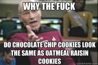 Why THE FUCK Do chocolate chip cookies look the same as oatmeal raisin cookies  star trek