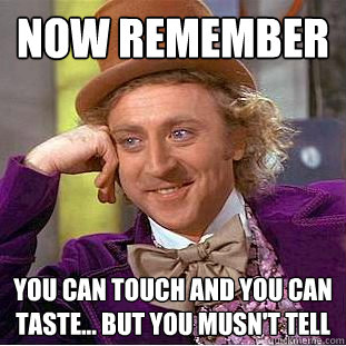 now remember you can touch and you can taste... but you musn't tell    Creepy Wonka