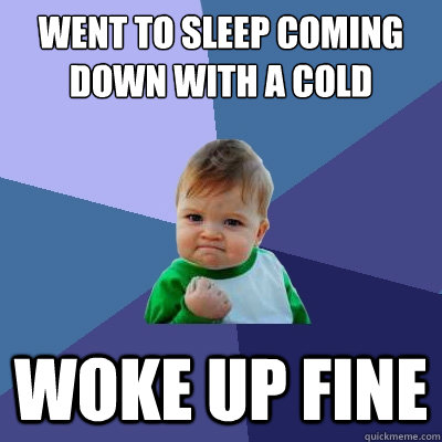 Went to sleep coming down with a cold Woke up fine  Success Kid