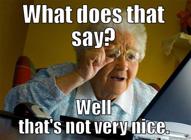WHAT DOES THAT SAY? WELL THAT'S NOT VERY NICE. Grandma finds the Internet