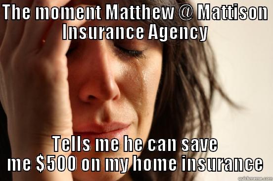 THE MOMENT MATTHEW @ MATTISON INSURANCE AGENCY TELLS ME HE CAN SAVE ME $500 ON MY HOME INSURANCE First World Problems