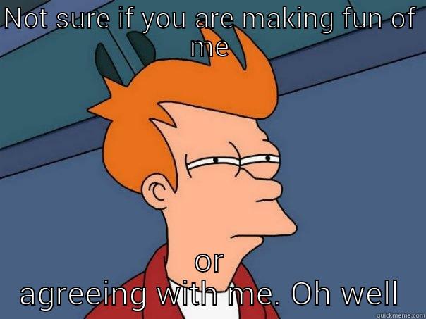 NOT SURE IF YOU ARE MAKING FUN OF ME OR AGREEING WITH ME. OH WELL Futurama Fry