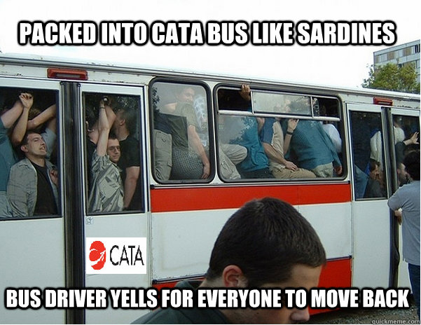 packed into cata bus like sardines  bus driver yells for everyone to move back - packed into cata bus like sardines  bus driver yells for everyone to move back  Cata Bus