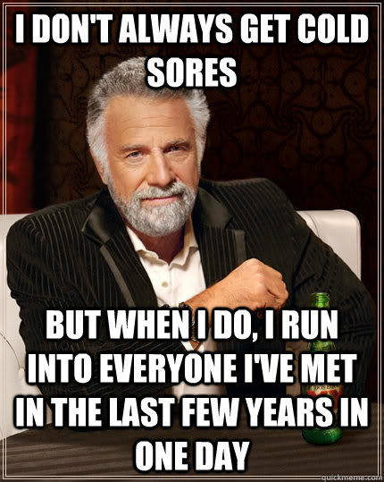 I don't always get cold sores but when I do, I run into everyone i've met in the last few years in one day  The Most Interesting Man In The World