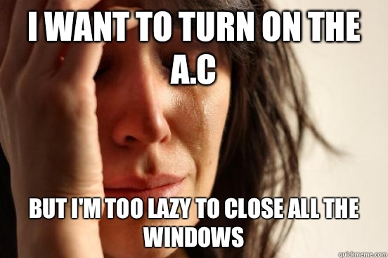 I want to turn on the a.c But I'm too lazy to close all the windows  First World Problems