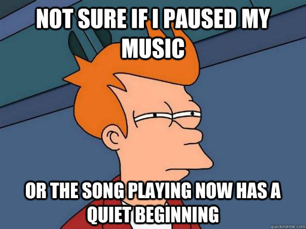 Not sure if I paused my music Or the song playing now has a quiet beginning  Futurama Fry