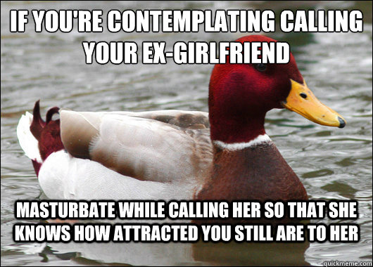 If you're contemplating calling your ex-girlfriend
 masturbate while calling her so that she knows how attracted you still are to her - If you're contemplating calling your ex-girlfriend
 masturbate while calling her so that she knows how attracted you still are to her  Malicious Advice Mallard