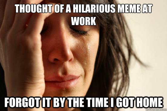 Thought of a Hilarious meme at work Forgot it by the time i got home  First World Problems
