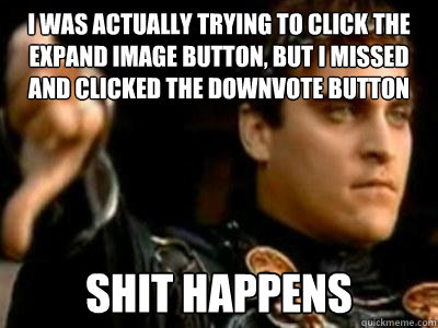 I was actually trying to click the expand image button, but I missed and clicked the downvote button shit happens  Downvoting Roman