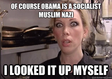 OF COURSE Obama is a Socialist Muslim Nazi I looked it up myself  Crazy Amy