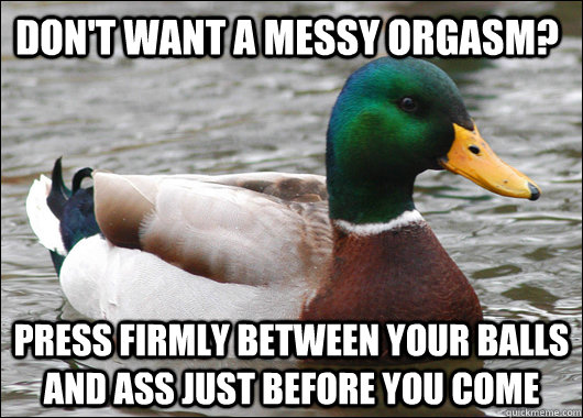 Don't want a messy orgasm? Press firmly between your balls and ass just before you come - Don't want a messy orgasm? Press firmly between your balls and ass just before you come  Actual Advice Mallard