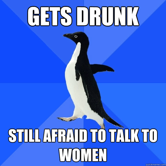 Gets drunk Still afraid to talk to women  Socially Awkward Penguin