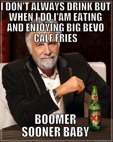 TEXAS STATE FAIR OU VS TEXAS WEEK END - I DON'T ALWAYS DRINK BUT WHEN I DO I'AM EATING AND ENJOYING BIG BEVO CALF FRIES BOOMER SOONER BABY The Most Interesting Man In The World