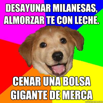 DESAYUNAR MILANESAS, ALMORZAR TE CON LECHE. CENAR UNA BOLSA GIGANTE DE MERCA  Advice Dog