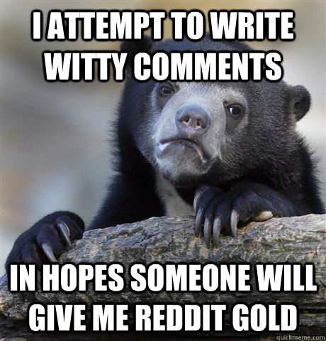 i attempt to write witty comments in hopes someone will give me reddit gold   Confession Bear