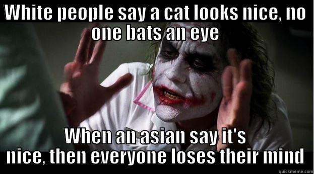 WHITE PEOPLE SAY A CAT LOOKS NICE, NO ONE BATS AN EYE WHEN AN ASIAN SAY IT'S NICE, THEN EVERYONE LOSES THEIR MIND Joker Mind Loss