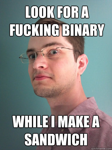 LOOK FOR A FUCKING BINARY WHILE I MAKE A SANDWICH  