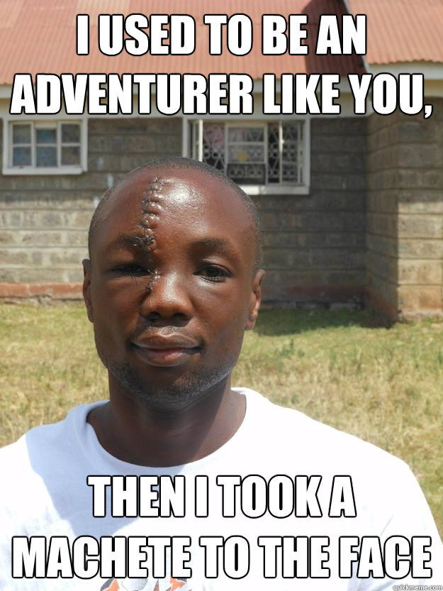 I used to be an adventurer like you, Then i took a machete to the face  