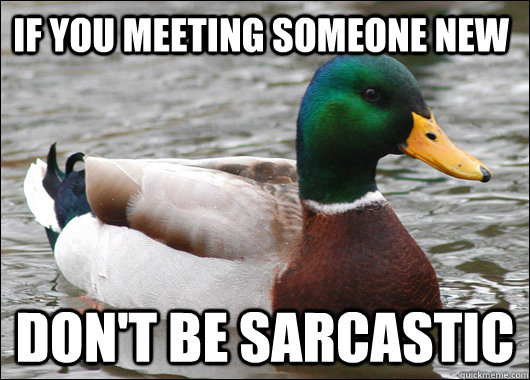 if you meeting someone new Don't be sarcastic  Actual Advice Mallard