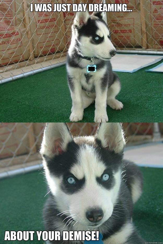 i was just day dreaming... about your demise!  Insanity puppy