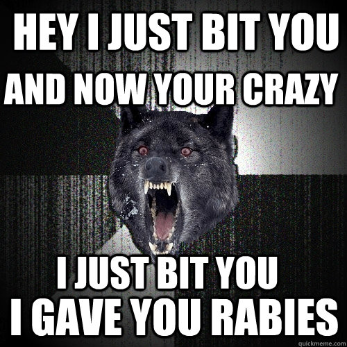 hey i just bit you i gave you rabies and now your crazy i just bit you  Insanity Wolf