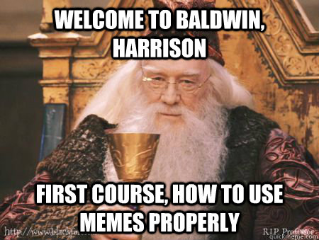Welcome to baldwin, harrison first course, how to use memes properly  Drew Dumbledore