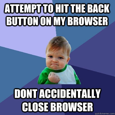 attempt to hit the back button on my browser Dont accidentally close browser  Success Kid