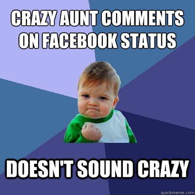 Crazy aunt comments on Facebook Status Doesn't sound crazy  Success Kid