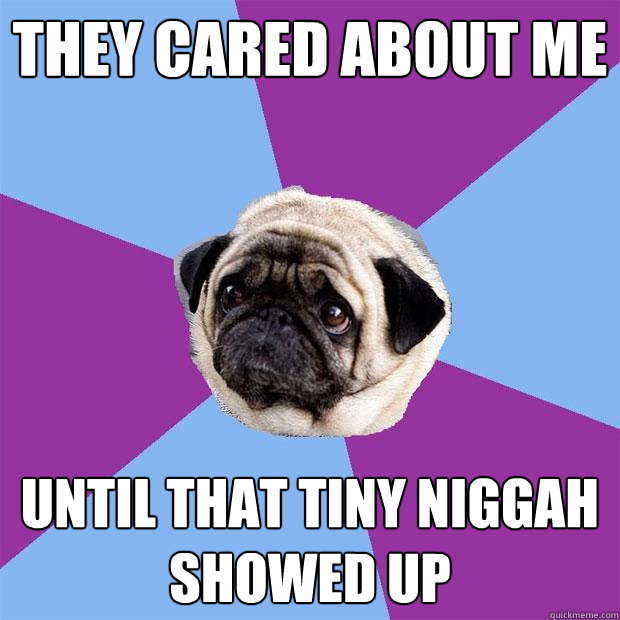 They cared about me until that tiny niggah showed up  Lonely Pug