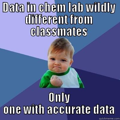 High School - DATA IN CHEM LAB WILDLY DIFFERENT FROM CLASSMATES ONLY ONE WITH ACCURATE DATA Success Kid