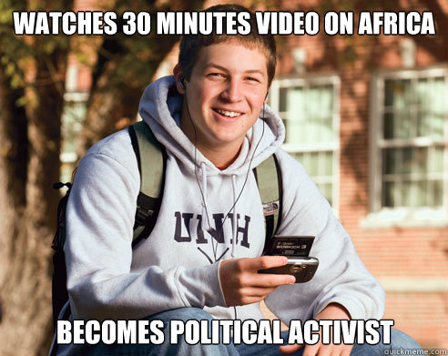 Watches 30 minutes video on africa becomes political activist  College Freshman